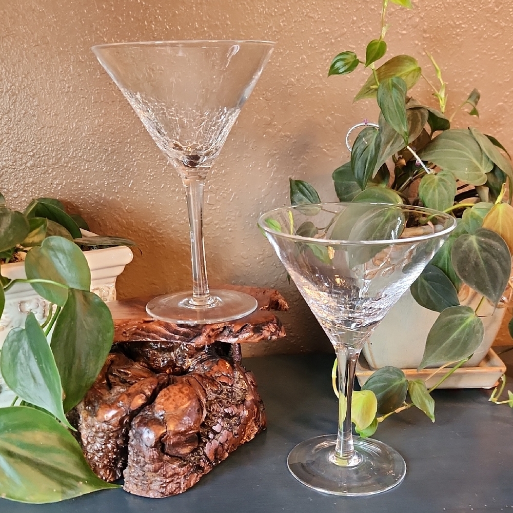 Pier 1 Clear Crackle Martini Glasses - Set of 2 EUC